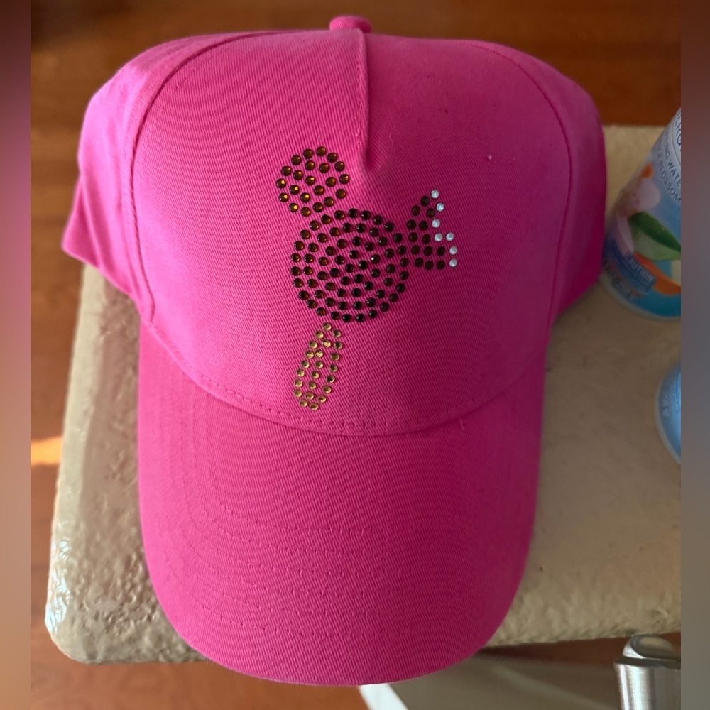 Pink women Cap with Rhinestone Design
